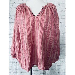 Aerie Blouse Medium Pink Striped V Neck